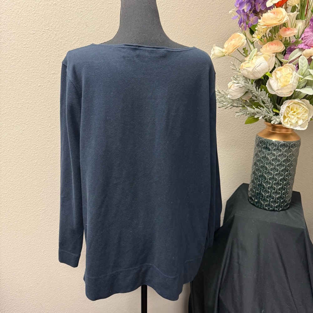 Chaus Sport Navy XL Long Sleeve Soft Stretch Knit Casual Everyday Top - Picture 3 of 7